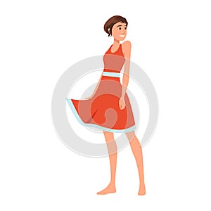 Beautiful short hair woman wearing simple summer dress
