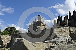 Beautiful shot of ancient greek architectonical agora ruins knowed as basilica located at sicilian milazzo