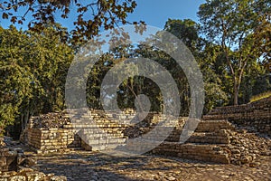 Beautiful shot of the ancient walls in Copan Ruinas and its beautiful Mayan ruins in Honduras