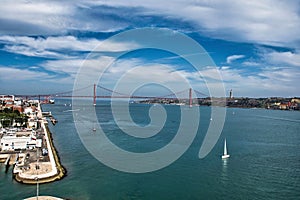 Beautiful shot of the April 25 bridge over the Tejo River in Lisbon, Portugal