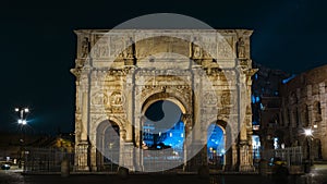 Beautiful shot of the Arch of Constantine in Rome at night