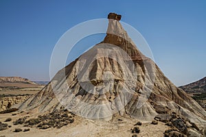 Beautiful shot of Bardenas Reales desert rocks under clear blue sk