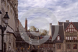 Beautiful shot of the Basilica of the Holy Blood in Bruges under the cloudy sky