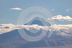 Beautiful shot of Biblical Mount Ararat in clouds