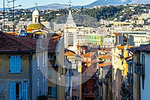 Beautiful shot of buildings and the Cathedral of Saint Reparata in Nice, France