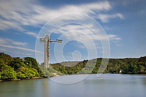 Beautiful shot of bungee jumping tower on the beach