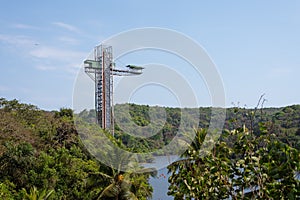 Beautiful shot of bungee jumping tower on the beach