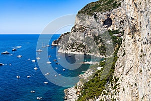 Beautiful shot of Capri coastline with Marina Piccola viewed from the Gardens of Augustus