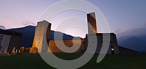 Beautiful shot of the Castles of Bellinzona in the evening