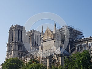 Beautiful shot of the CathÃ©drale Notre-Dame building with a blue sky in the background