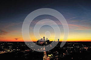 Beautiful shot of the Charlotte, NC skyline at sunset