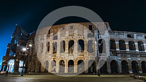 Beautiful shot of the Colosseum in Rome at night