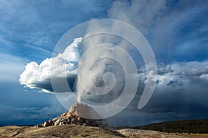 Beautiful shot of eruption of Castle Geyser of Yellowstone National Park