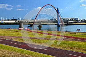 Beautiful shot of the Expo Bridge with a background of blue sky in Daejeon, South Korea.