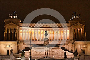 Beautiful shot of the famous The Victor Emmanuel II National Monument in Rome at night