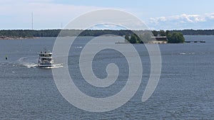 Beautiful shot of a ferry traveling between Helsinki and the coastal islands.