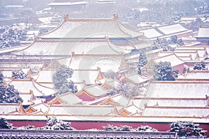 Beautiful shot of first snow in Beijing gugong palace