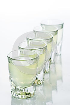 Beautiful shot glasses back lit. yellow