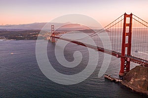 Beautiful shot of the Golden Gate Bridge in San Francisco at sunset