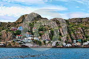 Beautiful shot of the houses on the shoreline of The Narrows, St. John\'s arbour, Newfoundland