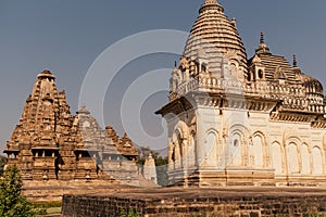Beautiful shot of the Khajuraho Group of Monuments temples in Chhatarpur district, India photo