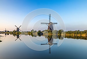 Beautiful shot of Kinderdijk Windmills Heritage museum in the Netherlands