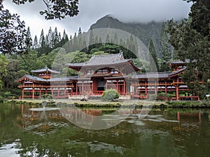 Beautiful shot of a lakehouse near a lake under the cloudy skies