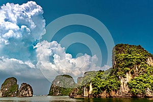 Beautiful shot of limestone formations in Ha Long Bay, Vietnam