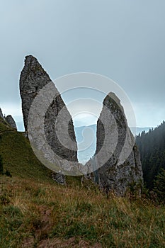 Beautiful shot of Miron's cliffs on the top of Ceahlau mountains in Romania