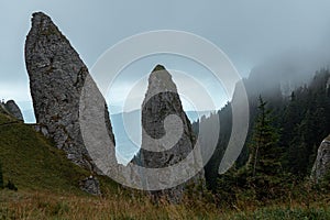 Beautiful shot of Miron's cliffs on the top of Ceahlau mountains in Romania