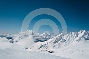 Beautiful shot of the Mount Ngauruhoe from Whakapapa skifield under the blue sky