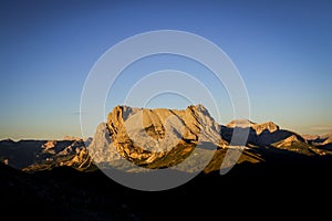 Beautiful shot of mount Sasso Piatto in Trentino at sunset photo