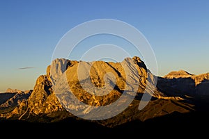 Beautiful shot of mount Sasso Piatto in Trentino at sunset photo