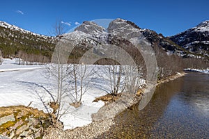 Beautiful shot of the natural scenery around the mountain range in More og Romsdal, Norway