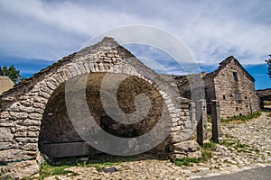 Beautiful shot of old stone houses in La Fage-Saint-Julien, Lozere, France