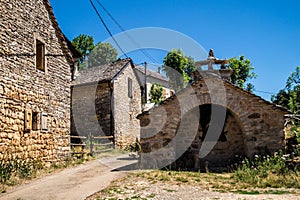 Beautiful shot of old stone houses in La Fage-Saint-Julien, Lozere, France