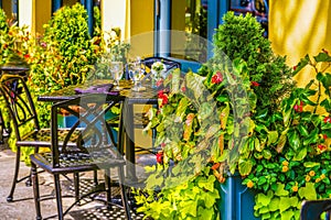 Beautiful shot of an outdoor French Quarter Restaurant in  Charleston in South Carolina