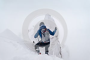 Beautiful shot of a person doing alpine climbing in the Mont Blanc Massif mountain in France