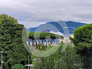 Beautiful shot of the Pompeii ruins, Italy with mountains in the background