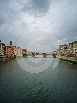 Beautiful shot of Ponte Santa Trinita in Florence, Italy under the gloomy sky