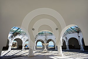 A beautiful shot of the pristine white interior of a building in Rhodes, Greece