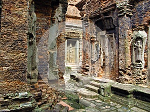 Beautiful shot of the ruins of the Buddhist Preah Ko temple in Angkor, Cambodia