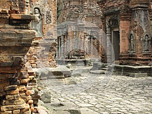 Beautiful shot of the ruins of the Buddhist Preah Ko temple in Angkor, Cambodia