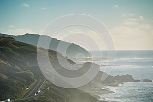 Beautiful shot of rural roads on cliffs near the seashore