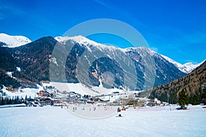 Beautiful shot of Saalbach ski resort during winter time