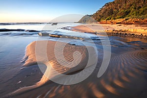 Beautiful shot of the sandy Bateau Bay Beach on NSW Central Coast in Australia