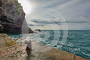 Beautiful shot of a scenic seashore near a cliff in Vernazza, Cinque Terre, italy