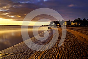 Beautiful shot of Siletz bay in Lincoln city, Oregon at sunset