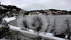 Beautiful shot of a snowy landscape in the Villa Pehuenia Neuquen village in Argentina photo