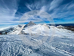 Beautiful shot of a snowy skiing field in Hintertux Glacier, Austria